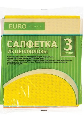 Салфетка EuroHouse ЭКО целлюлоза (упак.:3шт) ассорти (13192)