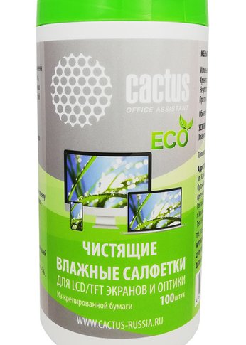 Салфетки Cactus CS-1001PE для экранов и оптики туба 100шт влажных