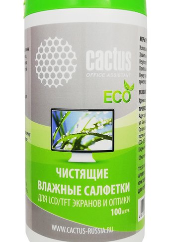 Салфетки Cactus CS-T1001E для экранов и оптики туба 100шт влажных