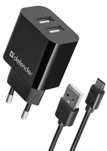 Сетевое З/У Defender UPC-21 2xUSB,5V/2.1А кабель microUSB