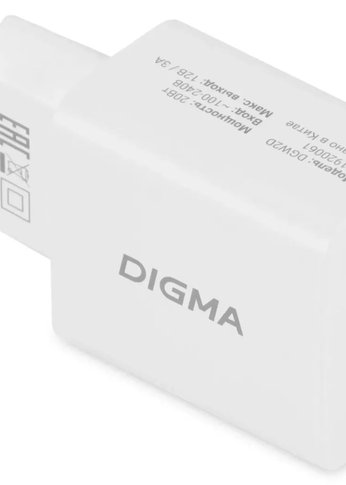 Сетевое зар./устр. Digma DGW2D 20W 3A+1A (PD+QC) USB-C/USB-A универсальное белый (DGW2D0F110WH)