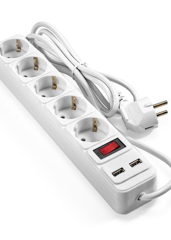 Сетевой фильтр-удлинитель ExeGate SP-5-USB-1.8W 5роз. + 2хUSB 1.8м белый (EX295491RUS)
