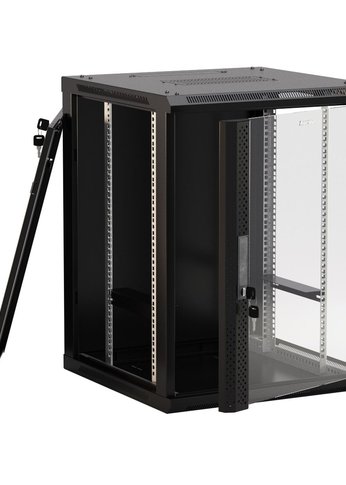 Шкаф коммутационный Hyperline (TWB-FC-1266-GP-RAL9004) настенный 12U 600x600мм пер.дв.стекл 60кг черный 662мм IP20 сталь