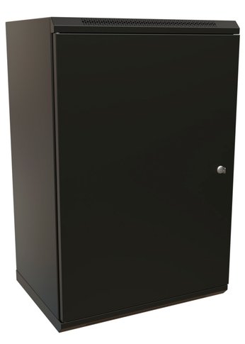 Шкаф коммутационный WRline (WR-TW-1845-SR-RAL9004) настенный 18U 600x450мм пер.дв.металл 2 бок.пан. направл.под винты 60кг черный 370мм 908мм IP20 ст