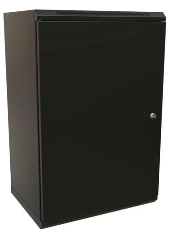 Шкаф коммутационный WRline (WR-TW-1866-SR-RAL9004) настенный 18U 600x600мм пер.дв.металл 2 бок.пан. направл.под винты 60кг черный 520мм 908мм IP20 ст