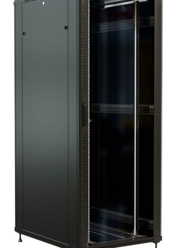 Шкаф серверный WRline (WR-TT-4281-AS-RAL9004) напольный 42U 800x1000мм пер.дв.стекл задн.дв.стал.лист 2 бок.пан. 800кг черный 910мм 2055мм IP20 сталь