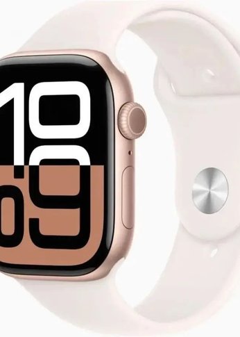 Смарт-часы Apple Watch Series 10 A2999 46мм 2.1" OLED корп.розовое золото Sport Band рем.белый разм.брасл.:140-190мм (MWWT3ZP/A)