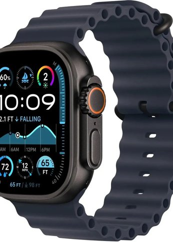 Смарт-часы Apple Watch Ultra 2 2024 A2986 49мм OLED корп.черный титан Ocean band рем.черный разм.брасл.:130-200мм (MX4P3LW/A)