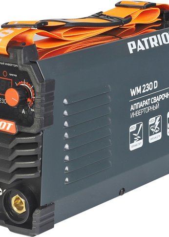 Сварочный аппарат инверторный Patriot WM230D MMA, входное напряжение: 1ф,140-240В; сварочный ток макс: 230A; ПВ при макс. токе: 70%, дисплей, ARC FOR