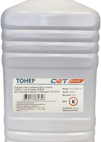 Тонер Cet CE38-K/CE38-D CET111068579 черный бутылка 579гр. (в компл.:девелопер) для принтера KONICA MINOLTA Bizhub C227/287