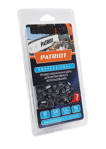 Цепь Patriot 91LP-56E, 3/8 1,3 56 звеньев, чизель, PROFESSIONAL (блистер)