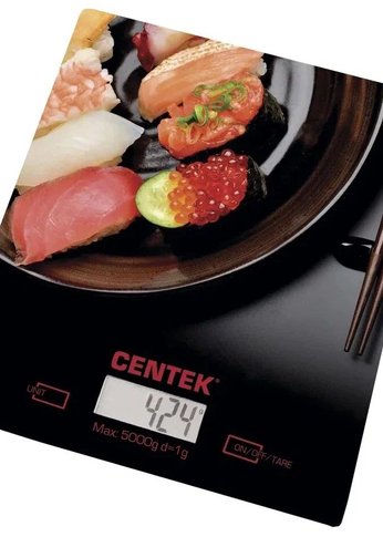 Весы кухонные Centek CT-2462 (Суши) электронные, стеклянные, LCD, 190х200 мм, max 5кг, шаг 1г