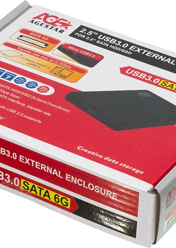 Внешний корпус для HDD AgeStar 3UB2P2 SATA III USB3.0 пластик черный 2.5"