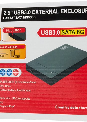 Внешний корпус для HDD/SSD AgeStar 3UB2P3 SATA III USB3.0 пластик черный 2.5"