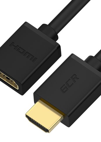 Удлинитель GCR 1.5m v2.0 HDMI-HDMI черный, OD7.3mm, 28/28 AWG, позолоченные контакты, Ethernet 18.0 Гбит/с, 19M / 19F, тройной экран