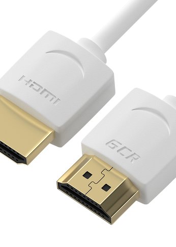 Ультратонкий кабель GCR  HDMI2.0 для AppleTV, SLIM, 1.0m, белый, OD3.8mm, HDR 4:2:0, Ultra HD, 4K60Hz, 18.0 Гбит/с, 32/32 AWG