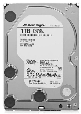 Жесткий диск 1Tb WD SATA-III 1W10001 HUS722T1TALA604 Ultrastar DC HA210 512N (7200rpm) 128Mb 3.5"