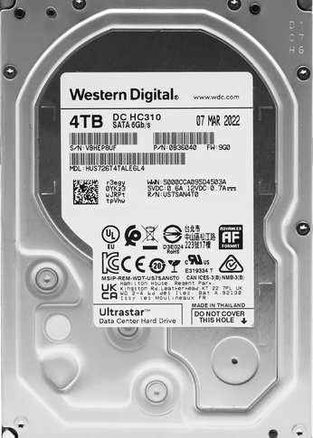 Жесткий диск 4Tb WD SATA-III 0B36040 HUS726T4TALE6L4 Ultrastar DC HC310 (7200rpm) 256Mb 3.5"