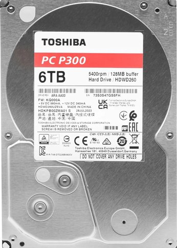 Жесткий диск 6Tb Toshiba Original SATA-III HDWD260UZSVA Desktop P300 (5400rpm) 128Mb 3.5"