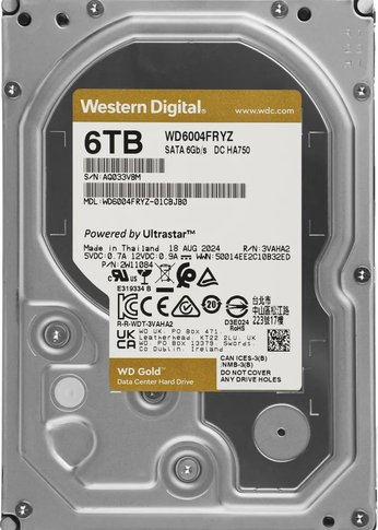 Жесткий диск 6Tb WD SATA-III WD6004FRYZ Desktop Gold 512E (7200rpm) 256Mb 3.5"