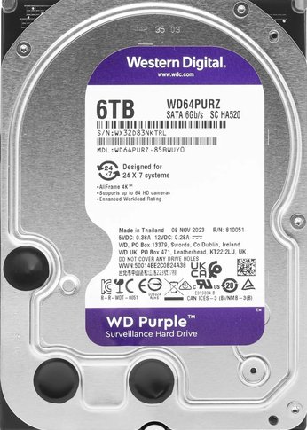 Жесткий диск 6Tb WD SATA-III WD64PURZ Surveillance Purple (5400rpm) 256Mb 3.5"