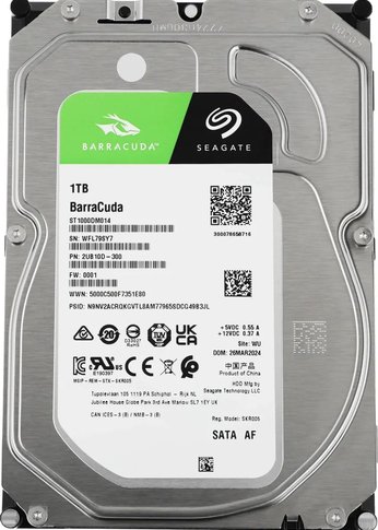 Жесткий диск Seagate BarraCuda 1TB 3.5" SATA 6Gb/s, 7200rpm, 256MB, Bulk