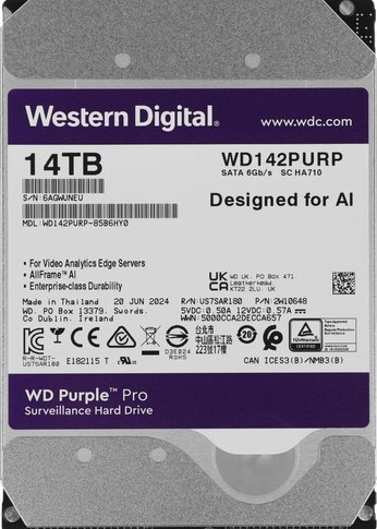 Жесткий диск WD SATA-III 14TB WD142PURP Surveillance Purple Pro (7200rpm) 512Mb 3.5"