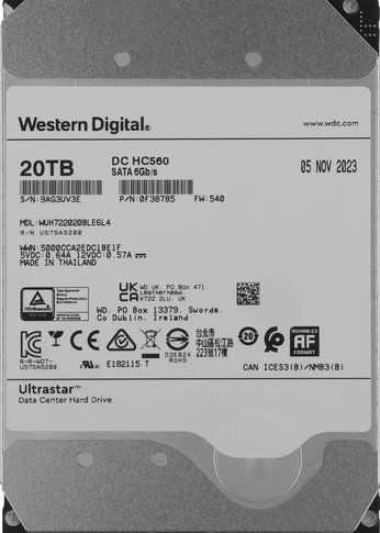 Жесткий диск WD SATA-III 20TB 0F38785 WUH722020BLE6L4 Server Ultrastar DC HC560 (7200rpm) 512Mb 3.5"